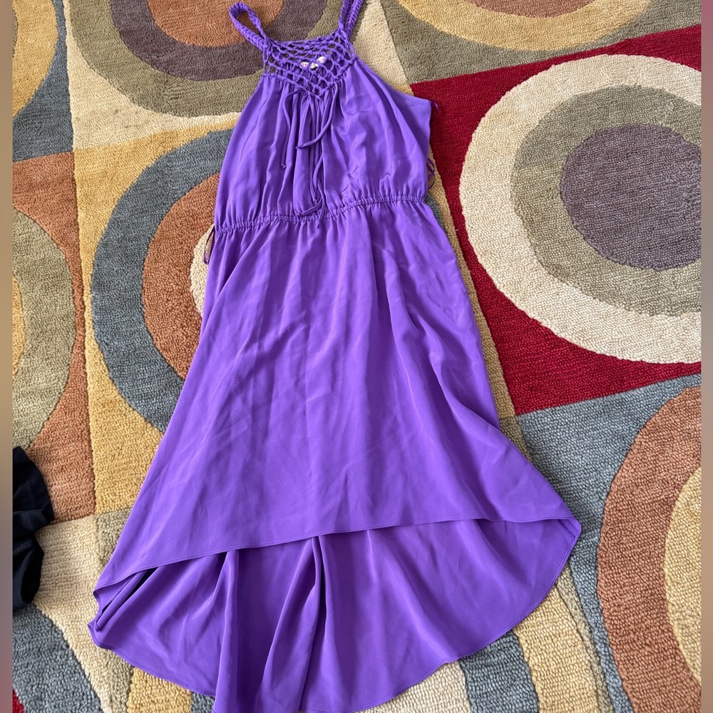 Rebecca Taylor 100% Silk Purple Dress Lightweight Boho Style High Low SEE PICS